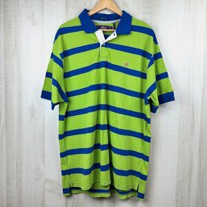 NWT AKOO Mens Embroidered Polo Shirt Blue Neon Green Striped Streetwear Size 3XL